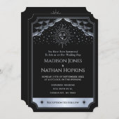 Silver Sun Moon Tarot Wedding QR Code Einladung (Vorne/Hinten)