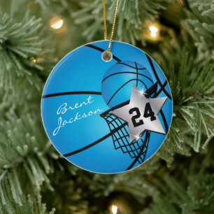 Silver Superstar Basketball   DIY Text   Blau Keramik Ornament