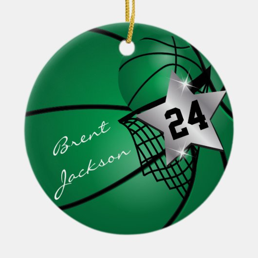 Silver Superstar Basketball | DIY Text| Dunkelgrün Keramik Ornament (Vorne)