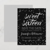 Silver Sweet16 Rett Date Glitzer Sparkle Confetti Save The Date (Vorne/Hinten)