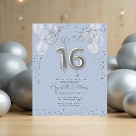Silver Sweet 16 Balloons Blue Budget Einladungen