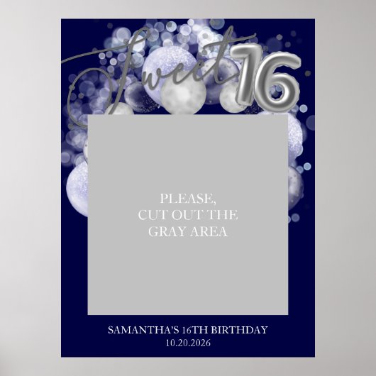 Silver Sweet 16 Balloons Foto Prop Royal Blue Poster (Vorne)