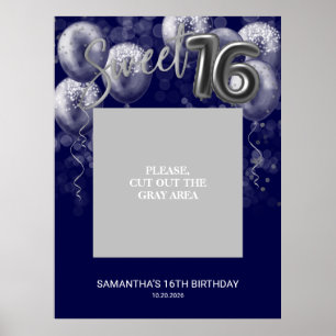 Silver Sweet 16 Balloons Foto Prop Royal Blue Poster