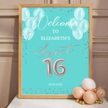 Silver Sweet 16 Balloons Royal Aquamarin Welcome S