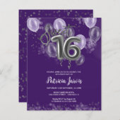 Silver Sweet 16 Bday Balloons Budget Einladungen (Vorne/Hinten)