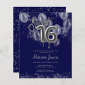 Silver Sweet 16 Bday Balloons Budget Einladungen (Vorne/Hinten)