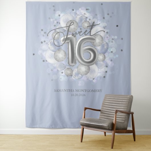 Silver Sweet 16 Bday Balloons Dusty Blue Hintergru Wandteppich (Beispiel)