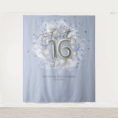 Silver Sweet 16 Bday Balloons Dusty Blue Hintergru Wandteppich (Vorderseite)