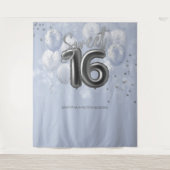 Silver Sweet 16 Bday Balloons Dusty Blue Hintergru Wandteppich (Vorderseite)
