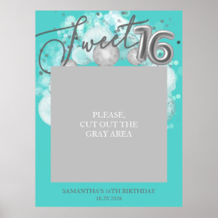 Silver Sweet 16 Bday Balloons Foto Prop Aquamarin Poster