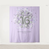 Silver Sweet 16 Bday Balloons Lavendel Hintergrund Wandteppich (Vorderseite)