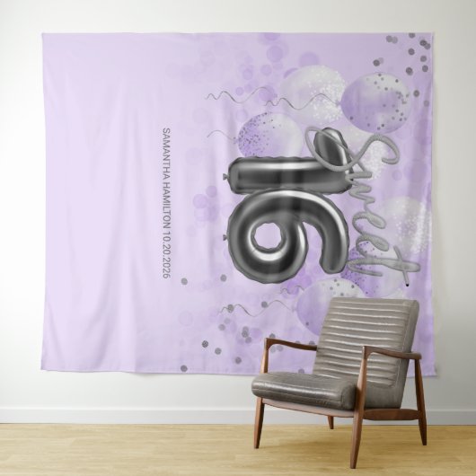 Silver Sweet 16 Bday Balloons Lavendel Hintergrund Wandteppich (Beispiel (Horizontal))