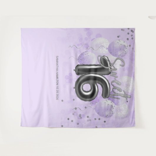 Silver Sweet 16 Bday Balloons Lavendel Hintergrund Wandteppich (Vorderseite (Horizontal))