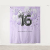 Silver Sweet 16 Bday Balloons Lavendel Hintergrund Wandteppich (Vorderseite)
