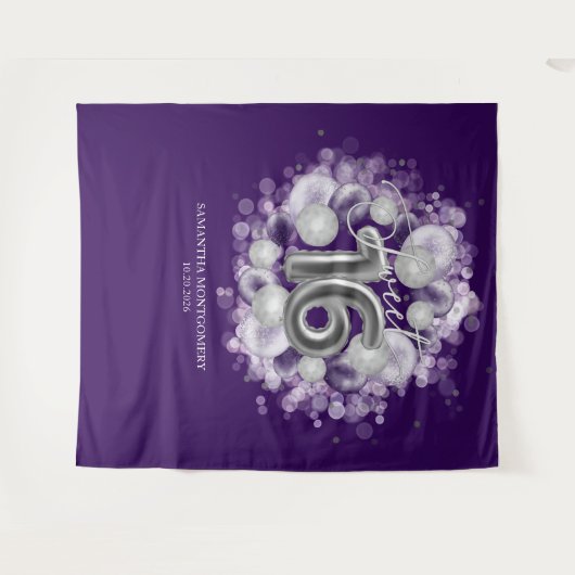 Silver Sweet 16 Bday Balloons Lila Hintergrund Wandteppich (Vorderseite (Horizontal))