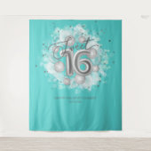 Silver Sweet 16 Bday Balloons Party Aquamarin Hint Wandteppich (Vorderseite)