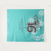 Silver Sweet 16 Bday Balloons Party Aquamarine Bac Wandteppich (Vorderseite (Horizontal))