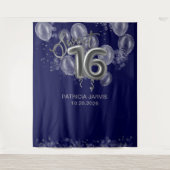 Silver Sweet 16 Bday Balloons Royal Blue Backdrops Wandteppich (Vorderseite)