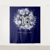Silver Sweet 16 Bday Balloons Royal Blue Hintergru Wandteppich (Vorderseite)