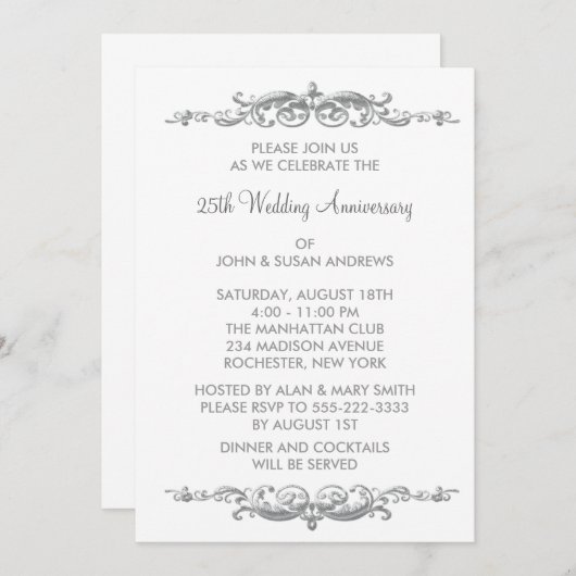 Silver Swirl 25. Hochzeitstag Party Einladung (Vorne/Hinten)
