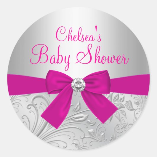 Silver Swirl & Bow Baby Shower Sticker (Vorderseite)