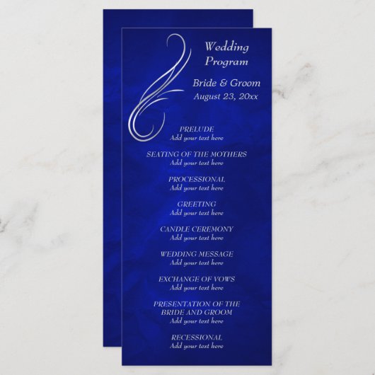 Silver Swirl Bright Blue Wedding Program Programm (Vorne/Hinten)
