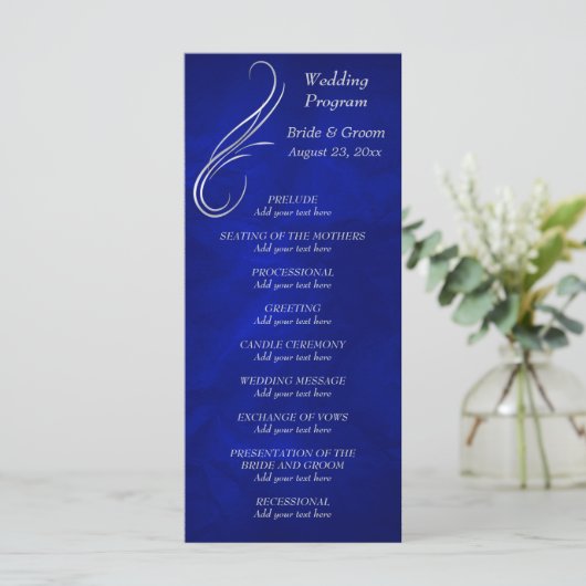 Silver Swirl Bright Blue Wedding Program Programm (Stehend Vorderseite)