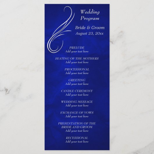 Silver Swirl Bright Blue Wedding Program Programm (Vorderseite)