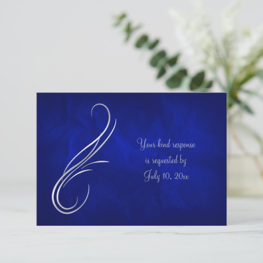 Silver Swirl Bright Blue Wedding RSVP (Stehend Vorderseite)