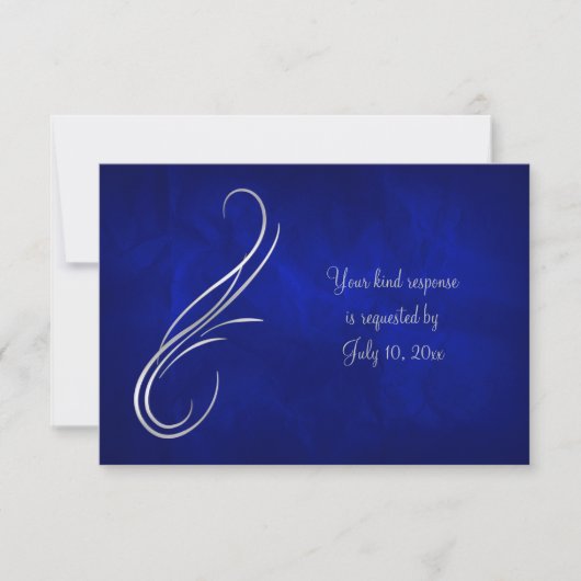 Silver Swirl Bright Blue Wedding RSVP Karte (Vorderseite)