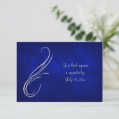 Silver Swirl Bright Blue Wedding RSVP Karte (Stehend Vorderseite)