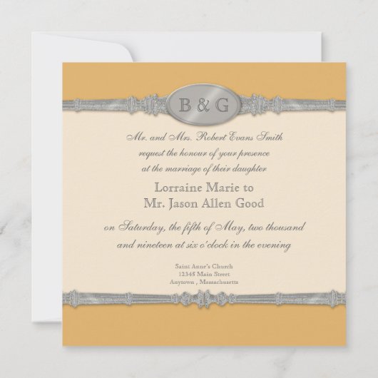 Silver Swirl Moire - Gold Gray Formal Wedding Einladung (Rückseite)