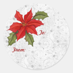 Silver Swirl Poinsettia Runder Aufkleber