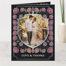 Silver Sword Shield Fantasy Monogram Wedding Dankeskarte