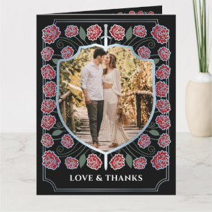 Silver Sword Shield Fantasy Monogram Wedding Dankeskarte