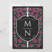 Silver Sword Shield Fantasy Monogram Wedding Einladung (Rückseite)