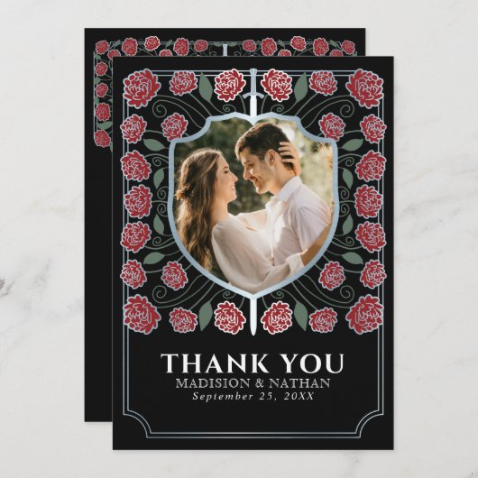 Silver Sword Shield Mittelalterliche Fantasy-Hochz Dankeskarte (Vorne/Hinten)