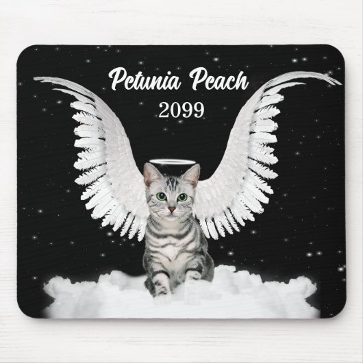 Silver Tabby Angel Cat mit Flügeln und Halo Mousepad (Vorne)