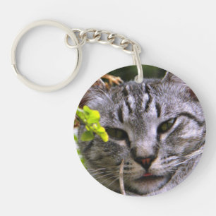 Silver Tabby Cat Face Schlüsselanhänger