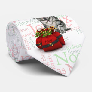 Silver Tabby Cat Weihnachtszeit Kunst Krawatte