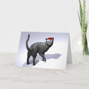 Silver Tabby Santa Claus Hat Feiertagskarte