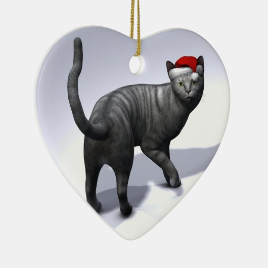 Silver Tabby Santa Claus Hat Keramik Ornament (Rechts)