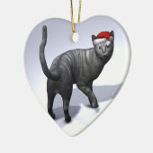 Silver Tabby Santa Claus Hat Keramik Ornament (Links)