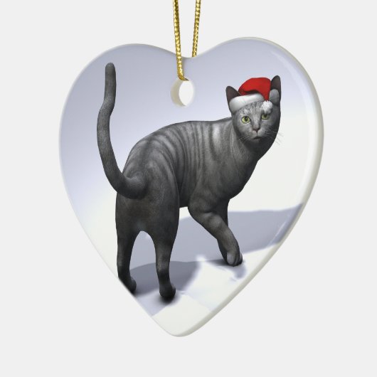Silver Tabby Santa Claus Hat Keramik Ornament (Links)