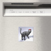 Silver Tabby Santa Claus Hat Magnet (In Situ (Geschirrspüler))