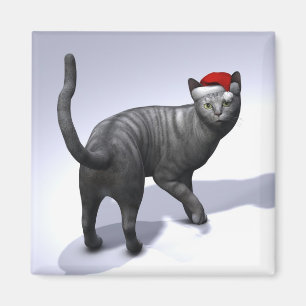 Silver Tabby Santa Claus Hat Magnet