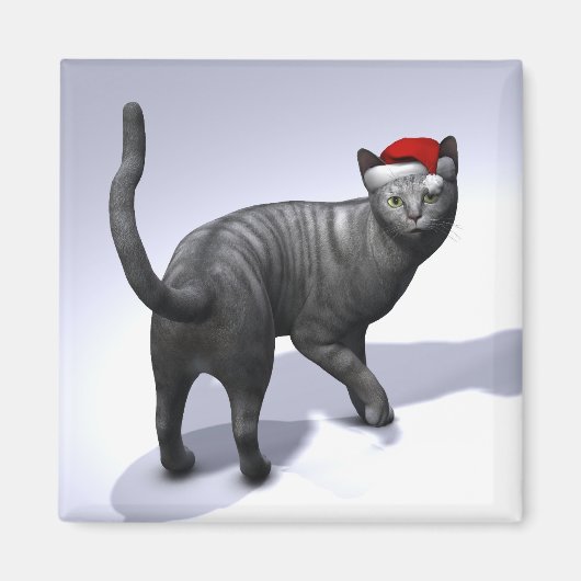 Silver Tabby Santa Claus Hat Magnet (Vorne)