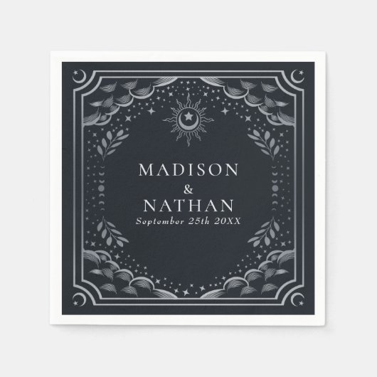 Silver Tarot Card Gothic Wedding Napkins Serviette (Vorderseite)