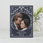 Silver Tarot Gothic Wedding Foto Save the Date Einladung (Stehend Vorderseite)