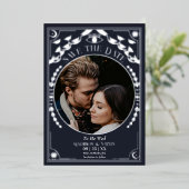 Silver Tarot Gothic Wedding Foto Save the Date Folieneinladung (Stehend vorne)